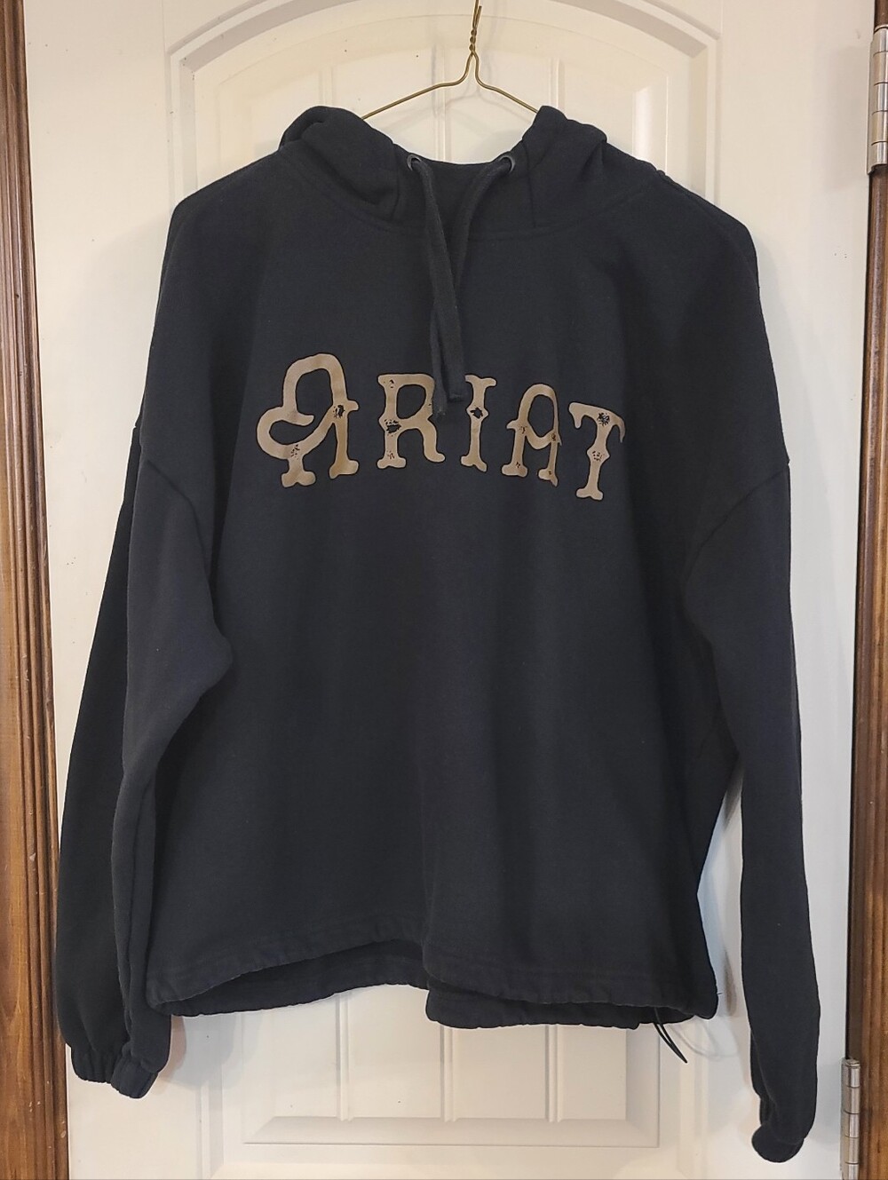 Women's Ariat Black Logo Drawstring Hoodie Sweater - Size XL